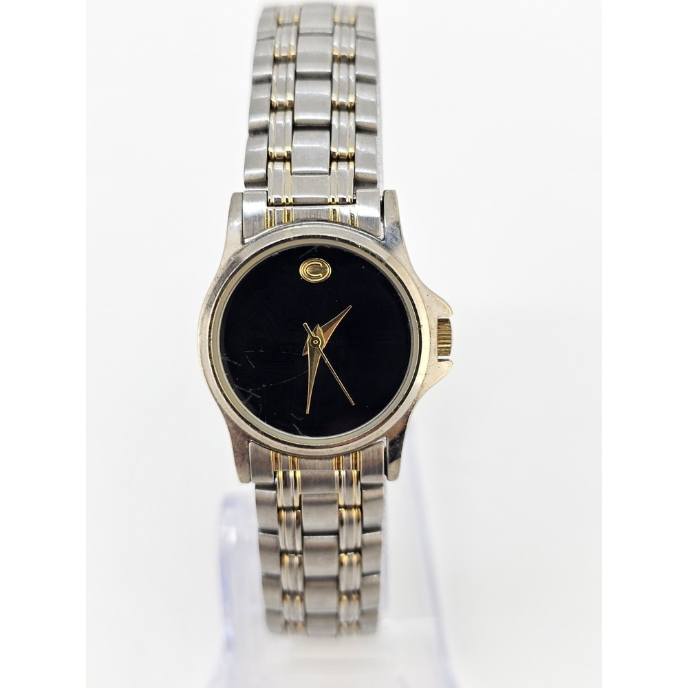 Cherokee Women's Watch 25MM Black Dial Gold Gray Bracelet Band 7" NEW Battery